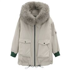 2022冬季新款韩版时尚简约宽松保暖舒适大毛领连帽棉衣，女装棉衣/棉服，三木叶子