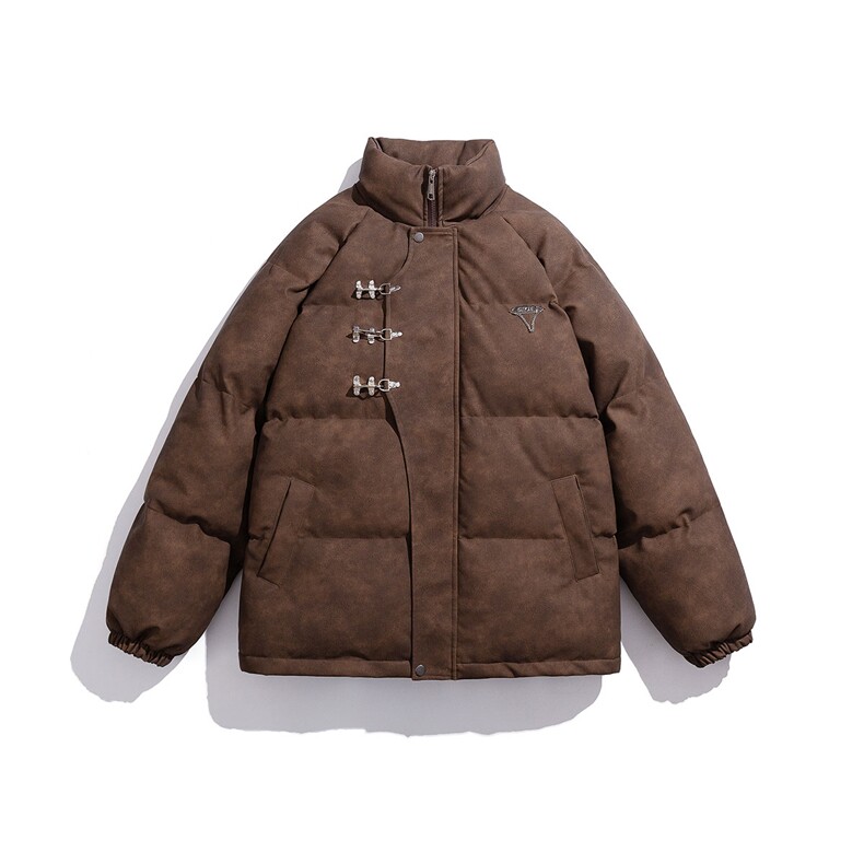 白底立领PU皮复古做旧面料金属飞机扣设计棉衣男MY77726P148控198，男装棉衣，星座227-7