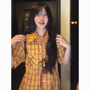 H0814-P40多巴胺短袖衬衫女夏季条纹复古衬衣宽松潮牌情侣上衣ins图片