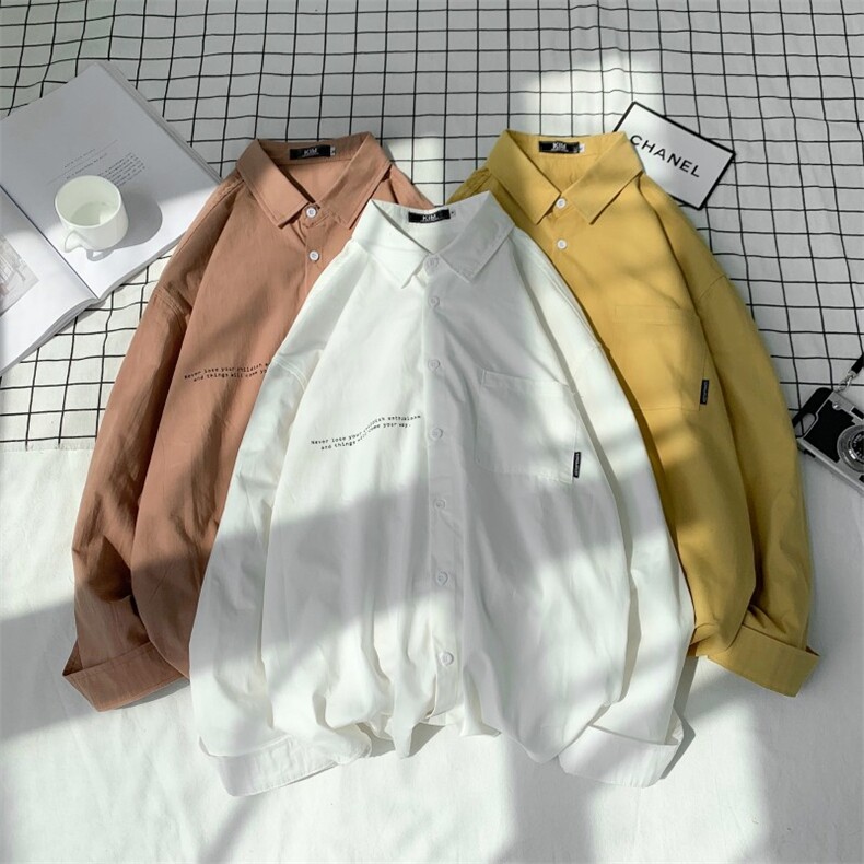 秋季港风简约百搭长袖衬衫男情侣休闲衬衣CS05/，男装衬衫，电商D202