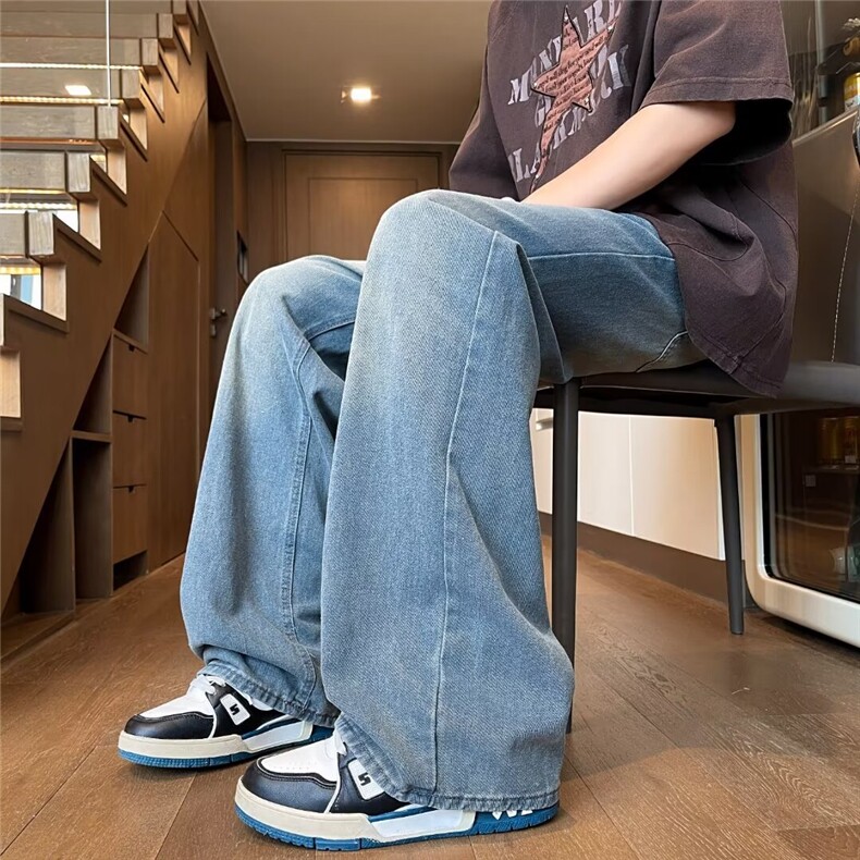 牛仔裤男夏季新款宽松直筒阔腿长裤男生美式潮牌休闲宽松裤子男款,男装牛仔裤,星座1013
