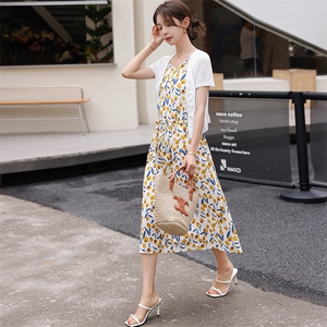 高端棉麻套装裙女夏季2025新款碎花显瘦洋气减龄吊带连衣裙两件套图片