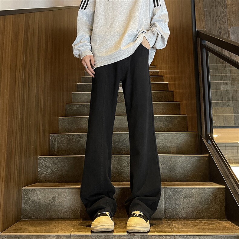 100棉水洗加软休闲裤拼接设计款修身微喇版型男女同款8928P48，男装休闲裤，星座902A