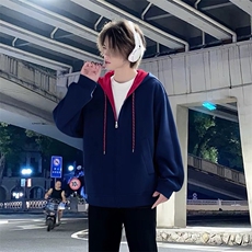 抖音得物二开美式高街重磅结构双层撞色连帽卫衣开衫外套W116，男装卫衣，电商A486