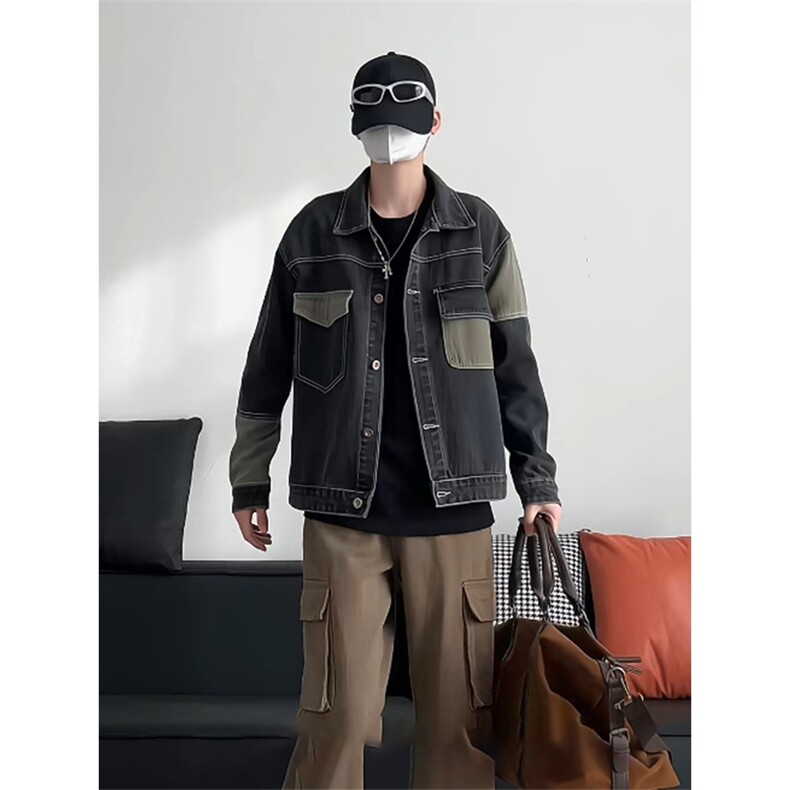 中性休闲大码宽松男女潮流拼接牛仔外套夹克J8212-P63【特价】,男装工装外套,电商A007