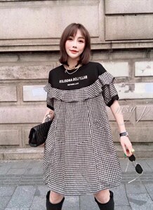夏季新款黑格子连衣裙图片