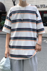 TT30男士休闲彩条男装圆领夏季T恤衫打底衫半袖TEE恤男装文艺学生，男装T恤，星座115A(原星座507）
