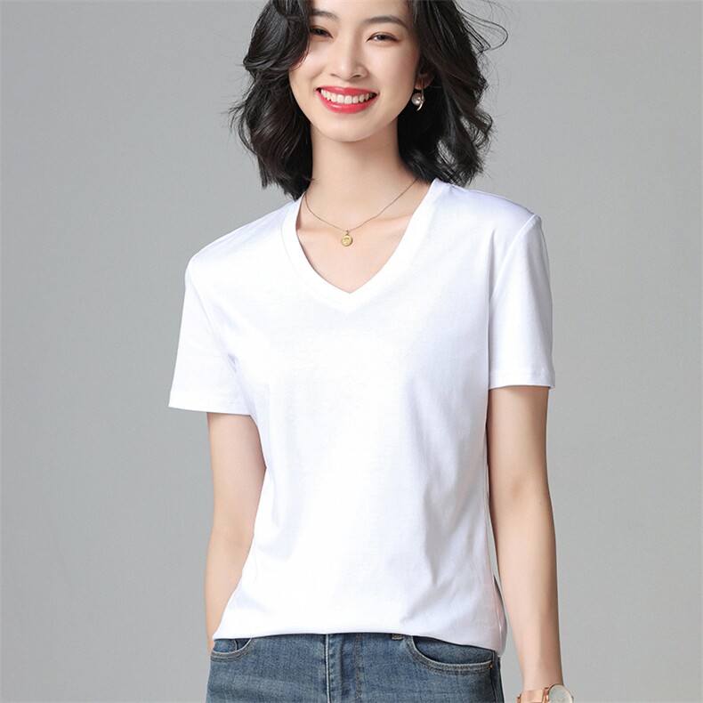 2025夏季丝光棉T恤半袖圆领背心V领汗衫凉爽丝滑短袖,女装T恤,纳丰羊绒