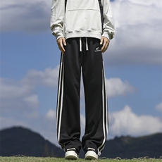 美式潮卫裤男春秋季新款三条杠休闲裤宽松直筒运动长裤K7901-P35，男装休闲裤，星座505-3