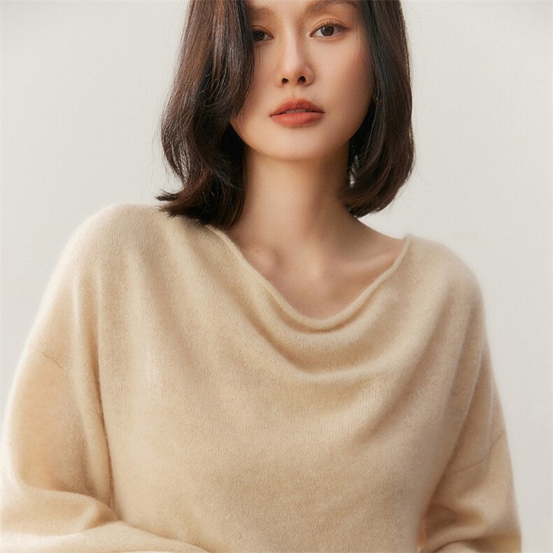 2025时尚百搭宽松领子羊绒衫,女装羊绒衫,贝美羊绒