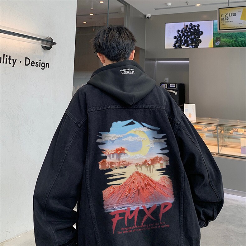 油画牛仔外套男春季美式高街痞帅炸街夹克宽松潮牌上衣JK1045-P88,男装工装外套,星座1103-3