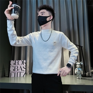 痞帅炸街纯色绣标男士套头毛衣社会小伙店主风301C-M72-P78-控108图片