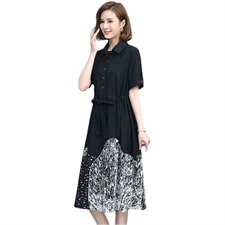 2021夏季新款时尚休闲气质减龄翻领抽绳收腰连衣裙,女冬装长皮衣搭配图片