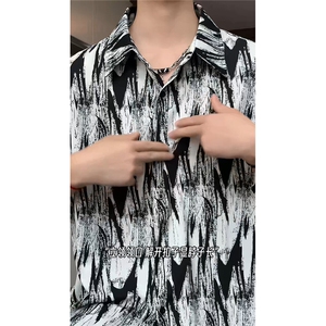短袖衬衫男+短裤男套装男100%聚酯纤维M-5XL大码TZ78721P50控98图片