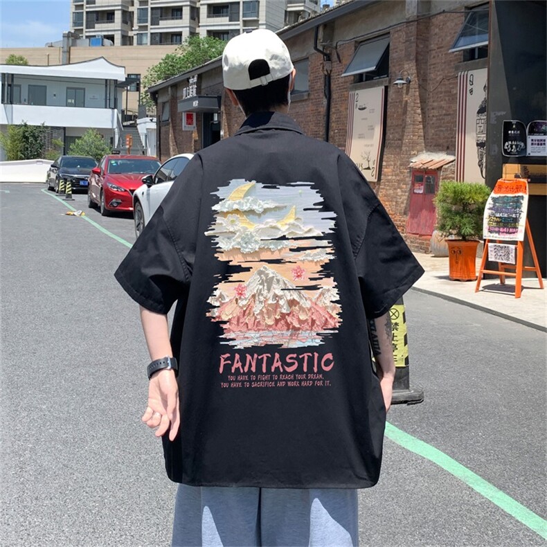 电商DSA028-MDSP846P38夏季新款港风百搭潮流印花短袖衬衫男,男装T恤,电商A028