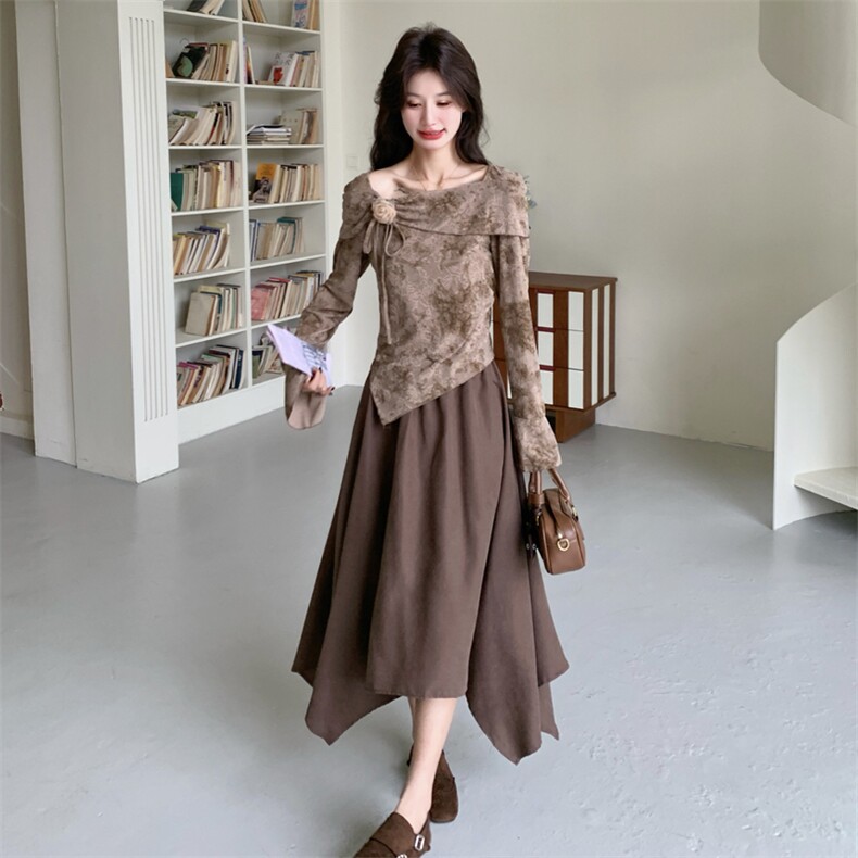 新品露肩修身上衣+不规则半身裙套装2C158-6045-P165-K268,女装套装/套裙,2C158