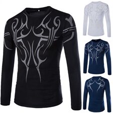 实物拍摄英伦修身长袖T恤霸气纹身速干衣健美衣1812Y117P15，男装T恤，星座1812