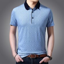 2021夏季新款T恤衫男翻领桑蚕丝短袖70%棉30%桑蚕丝，男装T恤，电商B360