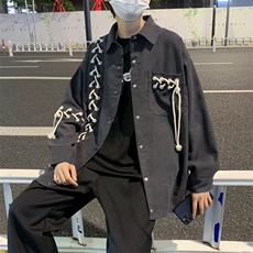 新款衬衫潮流慵懒男高街机能重工绑绳衬衫T7025P60，男装衬衫，星座1116-2