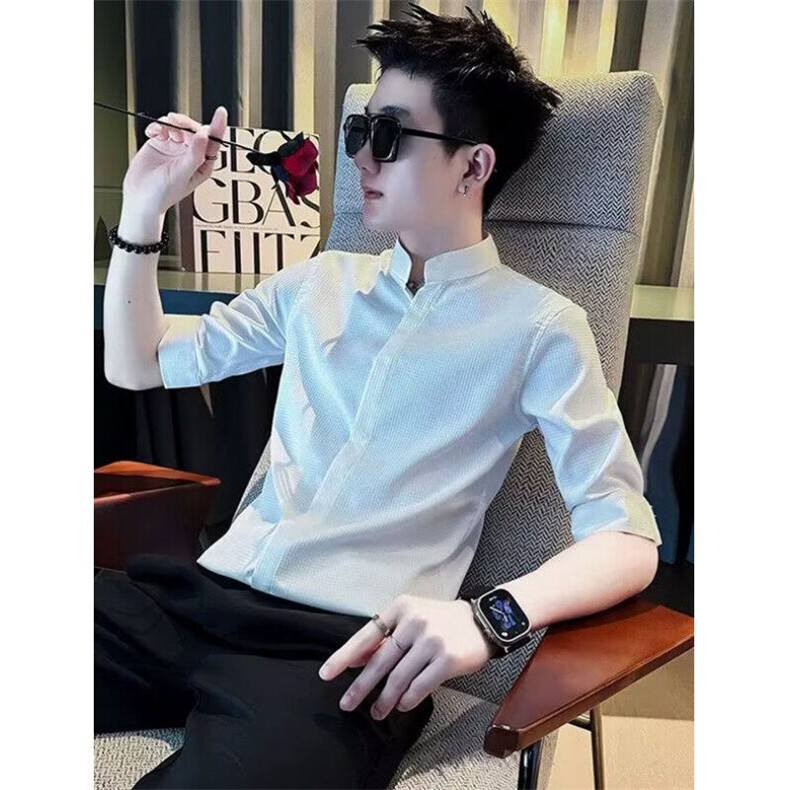 夏季男士短袖冰丝衬衫高级感上衣潮流时尚流行简约新款 C2065图片
