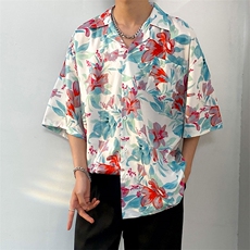 2025夏季潮流ins宽松沙滩风花衬衣高街印花短袖衬衫男CS1320-P35，男装T恤，电商A062