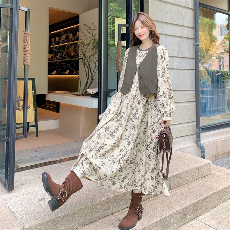 茶歇法式连衣裙马甲套装女2025春秋季新款高级感显瘦长裙子两件套,女装套装/套裙,2C271