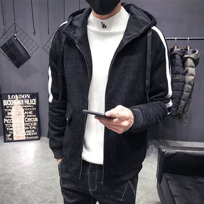 加绒加厚连帽蜈蚣纱修身韩版夹克外套男 C301-JK70-P118图片