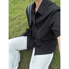 薄款冰丝短袖衬衫男简约纯色垂感休闲痞帅衬衣CS288-P20，男装T恤，星座301C-5