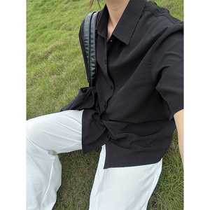 薄款冰丝短袖衬衫男简约纯色垂感休闲痞帅衬衣 CS288-P20图片