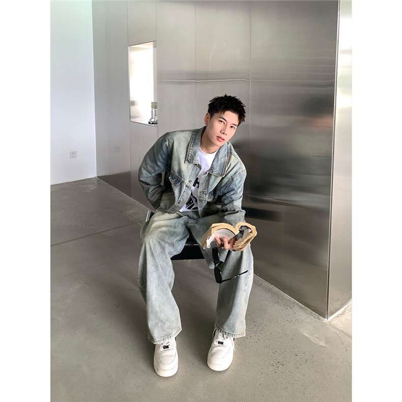 1506-1/JS1711/P73潮牌小众设计感做旧牛仔外套磨白水洗痞帅夹克,男装工装外套,星座1506-1