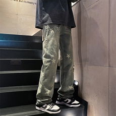 美式高街牛仔裤男女潮牌个性显高ins休闲裤B381-1/756P58，男装牛仔裤，电商B381-1