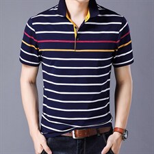 2023新款男士POLO休闲商务T恤时尚条纹翻领短袖T恤透气上衣，男装T恤，电商B212（原钱塘6029）