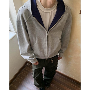 抖音得物高品质二开 26春装美式重磅宽松结构双面连帽卫衣外套W68图片