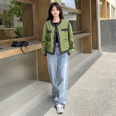 气质感绿色小香风短外套女春秋2025新款超火好看高级小众夹克上衣，女装短外套，2C327