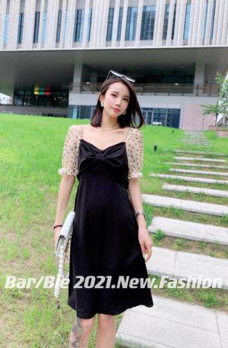 袖波点连衣裙，女装连衣裙，芭比
