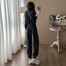 女春秋新款慵懒风深蓝色卫衣卫裤套装，女装套装/套裙，江南