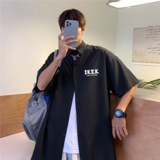 EQ59*港风夏季潮流冰丝衬衫男字母简约印花短袖衬衣宽松韩范百搭，男装衬衫，电商C306-1