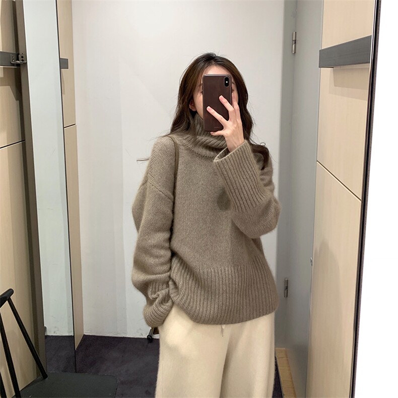 宽松显瘦简约时尚高领加厚长螺纹套头羊毛衫，女装羊毛衫，圣旺供货