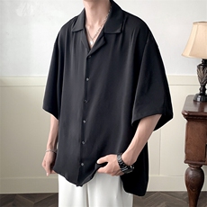 现货-夏季冰丝衬衫男宽松潮牌青少年半袖衬衣-AC230661-P55控89，男装衬衫，电商A351
