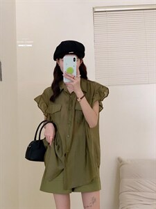 防晒套装女薄款欧洲站夏季2022新款欧货衬衫阔腿短裤两件图片