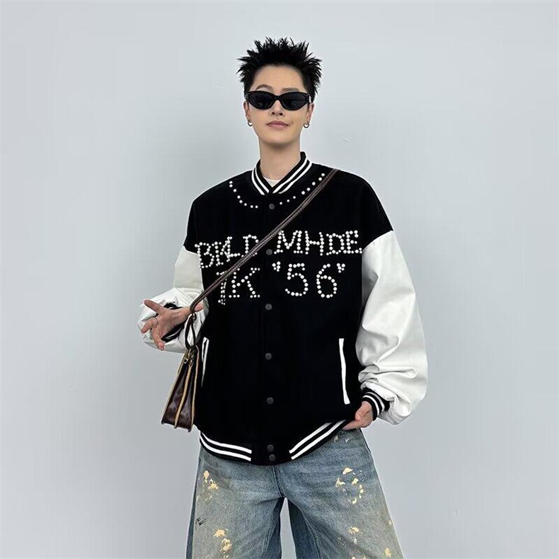 美式复古钉珠棒球服男款春秋季cleanfit休闲夹克上衣百搭情侣外套,男装夹克,星座506A