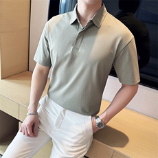 2025主推款微阔宽松版型夏季新款纯色翻领Polo衫2259-P45，男装Polo衫，电商D342