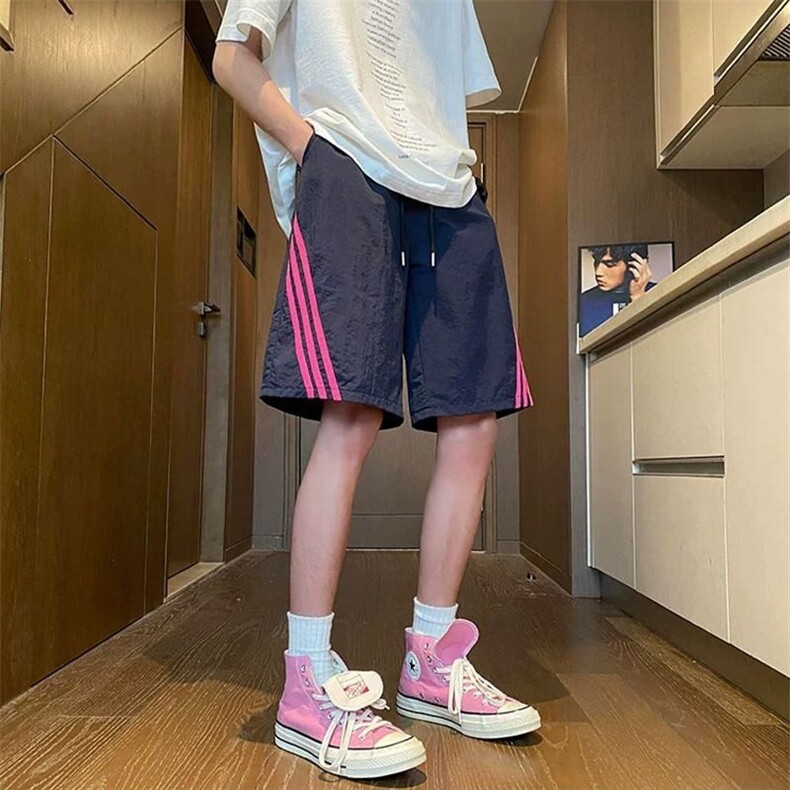 美式速干冰丝条纹短裤男夏季潮牌高街薄款五分裤速干宽松休闲裤子,男装休闲裤,星座218-1（原230）