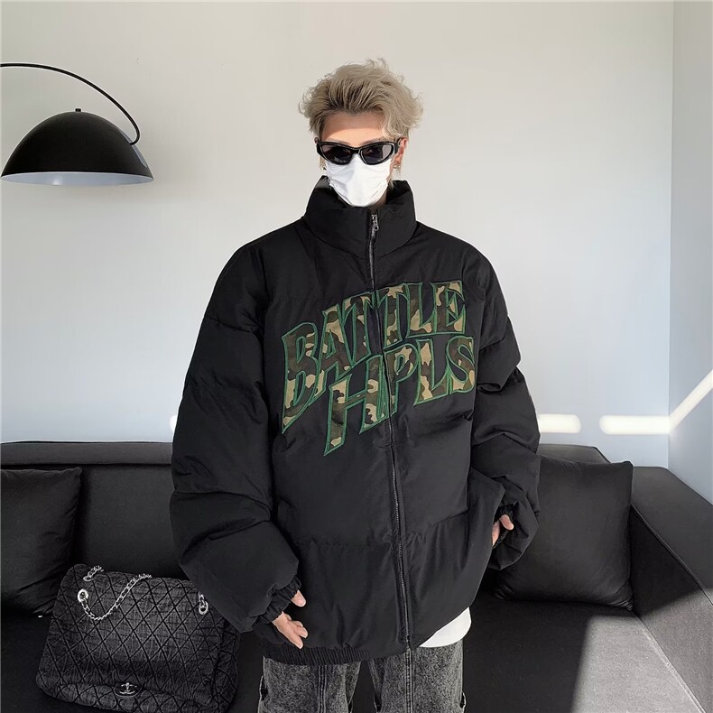 冬季立领棉衣外套男绣花潮牌休闲日系潮流青少年复古运动棉服图片