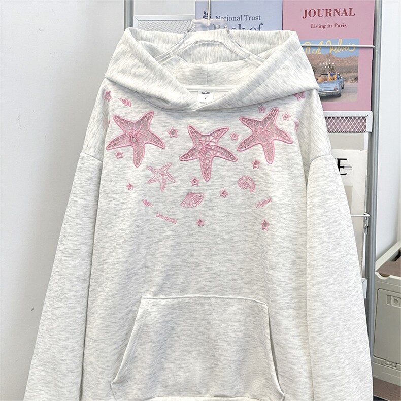 美式海星镂空刺绣设计感连帽卫衣男女秋季宽松休闲上衣WY0155-P58,男装卫衣,星座308B-2