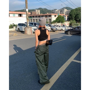 美式嘻哈复古多口袋宽松机能直筒裤降落伞兵工装裤男女休闲裤新款图片