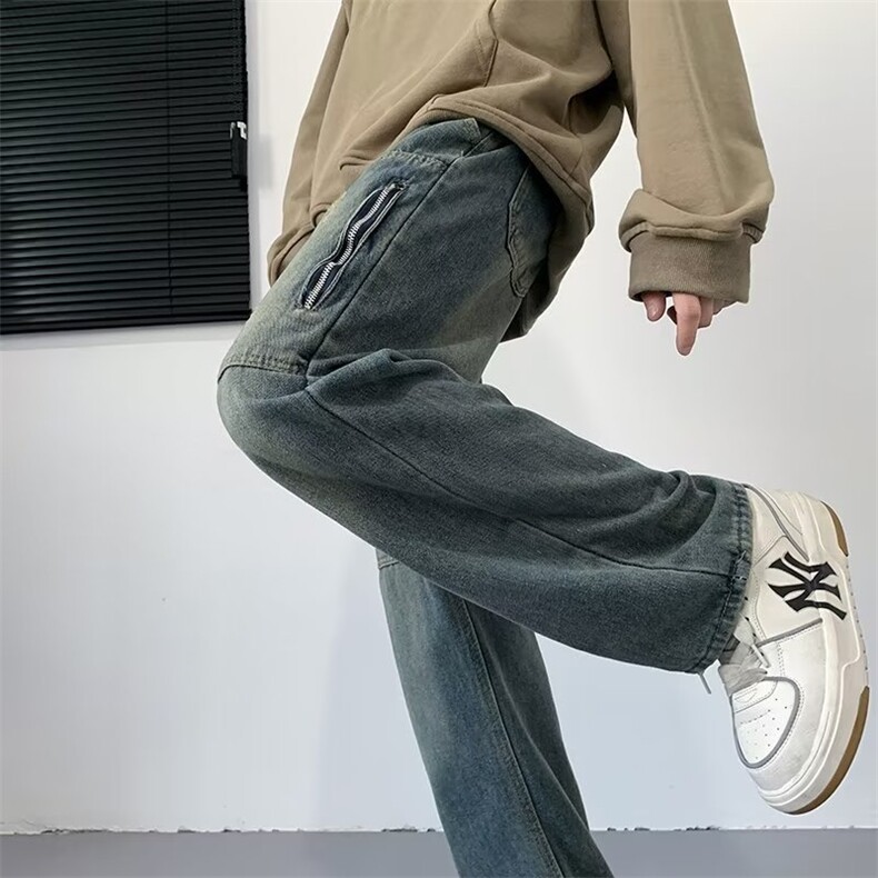 美式复古显瘦高vibe风水洗做旧宽松微喇叭牛仔裤男K1546-P50,男装牛仔裤,星座1109-3
