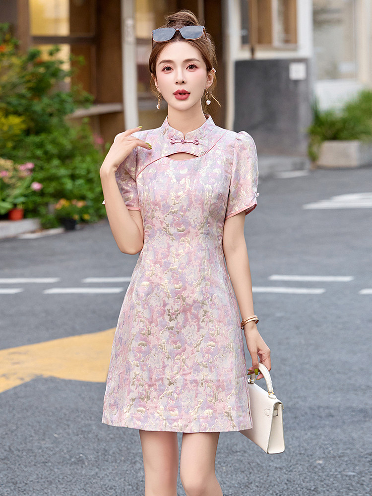 新中式改良旗袍连衣裙女夏季小个子国风2024新款气质显瘦日常可穿,女装连衣裙,依多米