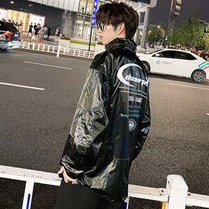 港风炫彩反光夹克男大码宽松字母印花外套 A090-JK50 P85 限118图片