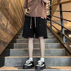 牛仔短裤男士韩版潮流高街破洞2024夏季新款ins五分裤RK1739-P34，男装牛仔裤，星座412-3